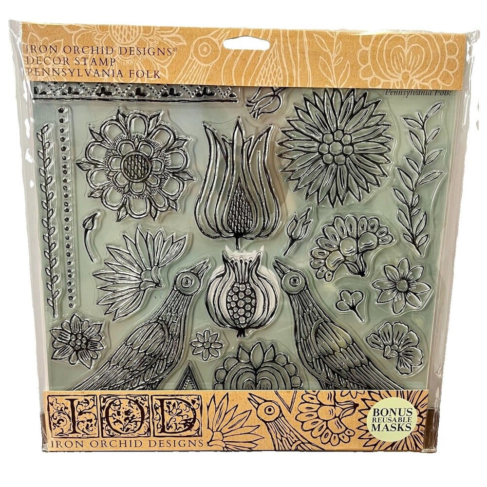 IOD Pennsylvania Folk Decor Cling Stamp Set Iron Orchid Designs NEW